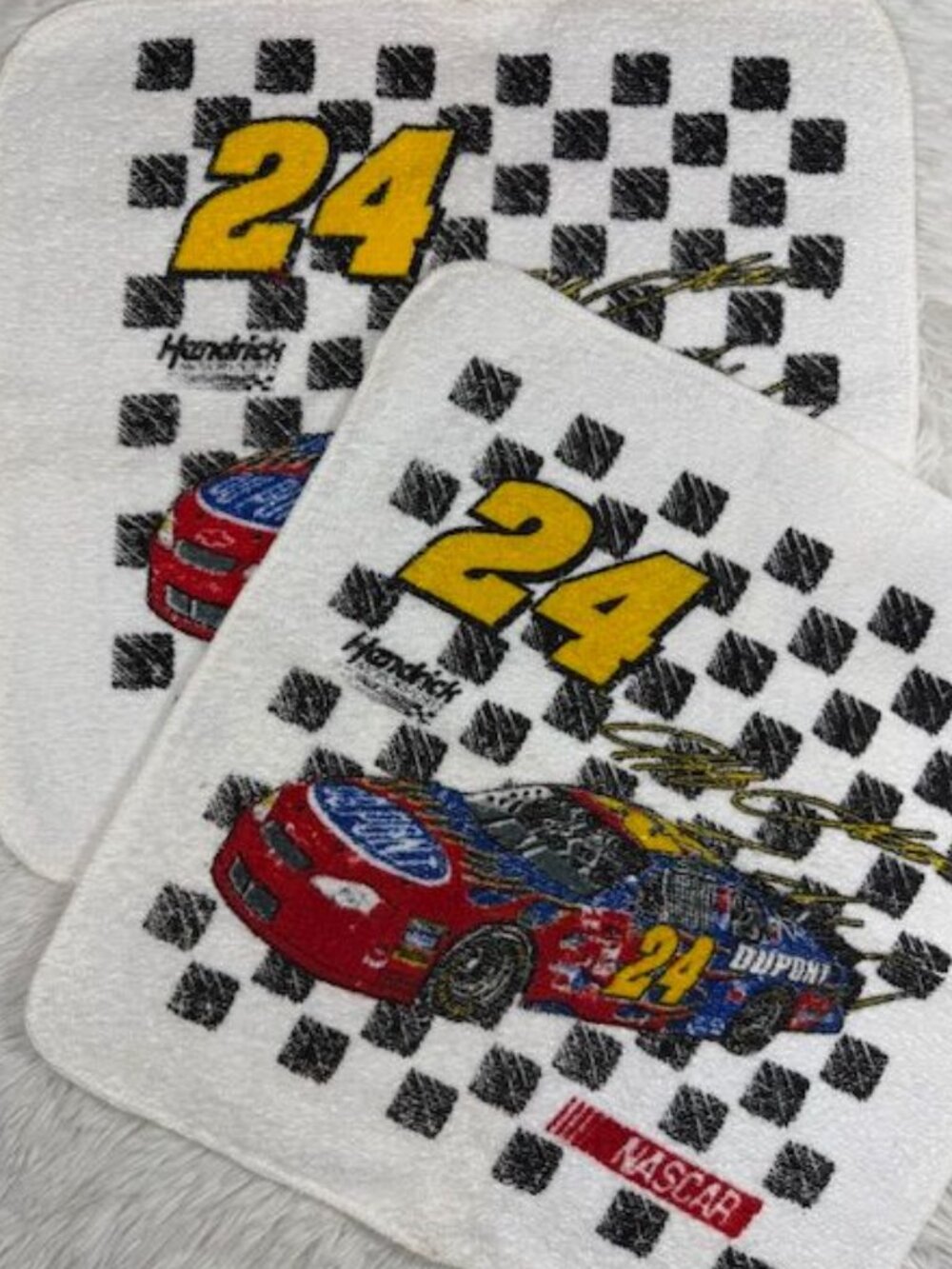 Vintage 2pc NASCAR Jeff Gordon Signature 24 Checkered Flag Cotton Wash Cloths